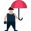 businessman, inventor, man, man with umbrella, person, umbrella 