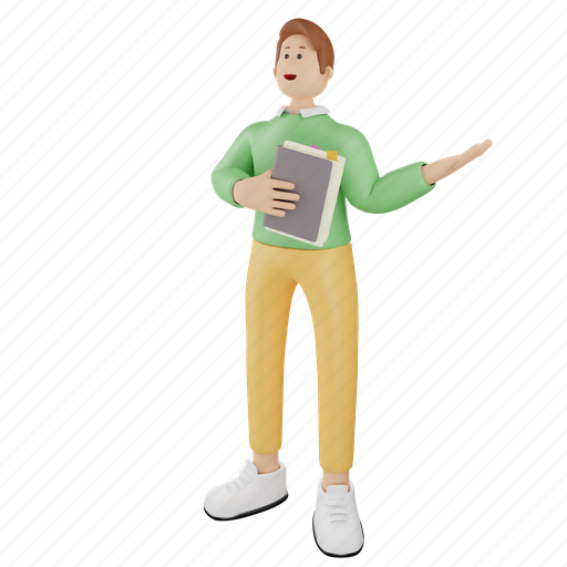 Holding, book, character, men, school, reading, people 3D illustration - Download on Iconfinder
