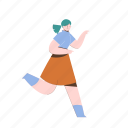 character, builder, gesture, ponytail, woman, female, person