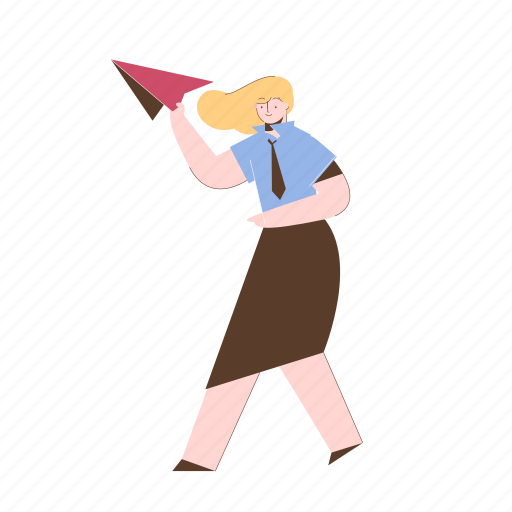 Character, builder, paper, airplane, woman, female illustration - Download on Iconfinder