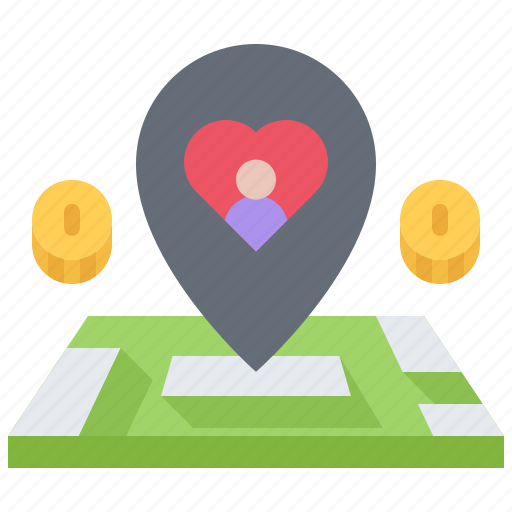 Love, pin, map, location, money, coin, charitable icon - Download on Iconfinder