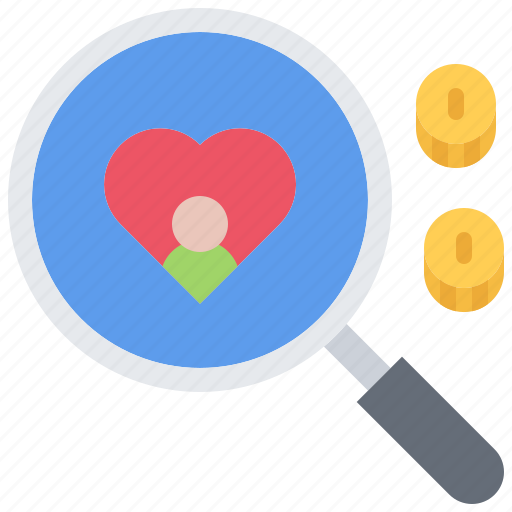 Search, love, magnifier, money, coin, charitable, organization icon - Download on Iconfinder