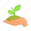 cartoon, dirt, green, growth, hand, plant, sprout 