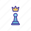 chess, figure, game, king, outline, queen, strategy 