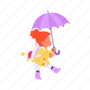 walking, flat, icon, happy, girl, purple, violet, umbrella, accessory
