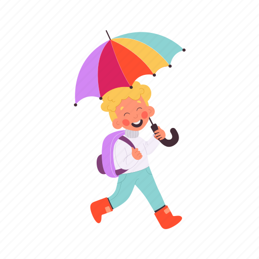Walking, flat, icon, happy, boy, colorful, umbrella icon - Download on Iconfinder