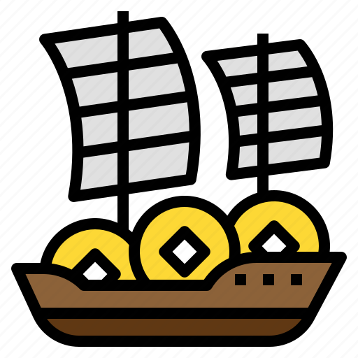 Chinese, fengshui, gold, lucky, new, sailboat, year icon - Download on Iconfinder