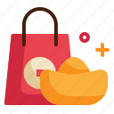shopping, bag, gold, new, year, chinese icon
