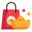 shopping, bag, gold, new, year, chinese icon 