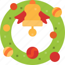 bell, christmas, ornaments, ribbon, wreath