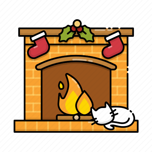 Christmas, fireplace, cat, mistletoe, sock icon - Download on Iconfinder