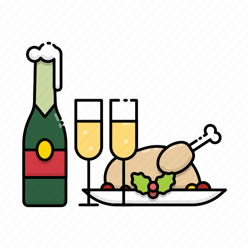 Christmas, wine, dinner, champagne, chicken icon - Download on Iconfinder