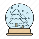 winter, crystal, ball, snow, christmas, pine