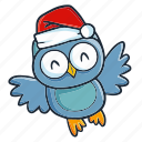 owl, blue, xmas, christmas, celebration, santa, decoration