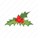 mistletoe, flat, icon, drupes, decoration, christmas, bells, season, holiday