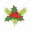 christmas, decoration, flat, icon, evergreen, conifer, branch, mistletoe, bells 