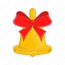 bell, bow, cartoon, gold, red, style, tinsel