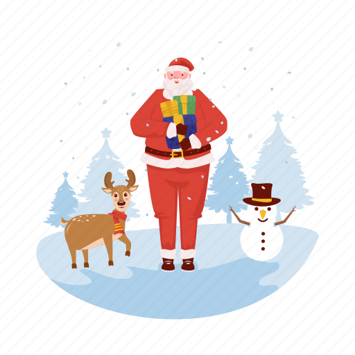 Happy, greeting, santa, snowman, decoration, winter, season illustration - Download on Iconfinder