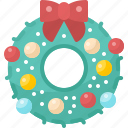 christmas, decoration, ornament, ribbon, winter, wreath, xmas