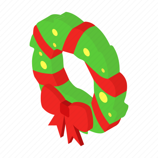 Bow, box, christmas, gift, green, isometric, wreath icon - Download on Iconfinder