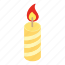 candle, christmas, decoration, glowing, holiday, isometric, wax