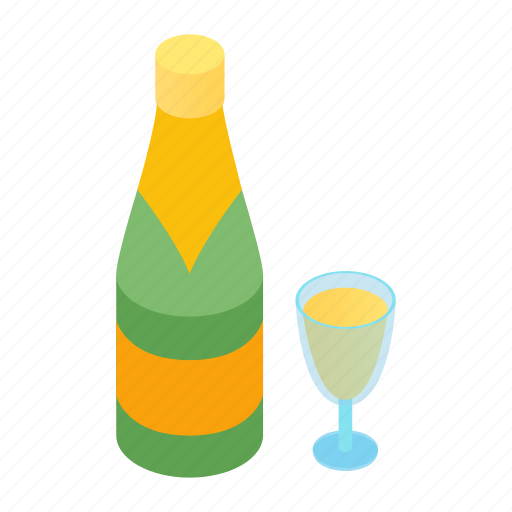 Bottle, champagne, christmas, drink, glass, holiday, isometric icon - Download on Iconfinder