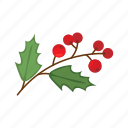 mistletoe, branch, flat, icon, green, christmas, plants, decorative, winter