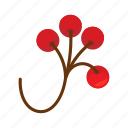 guelder, rose, winter, flat, icon, element, branch, christmas, plants