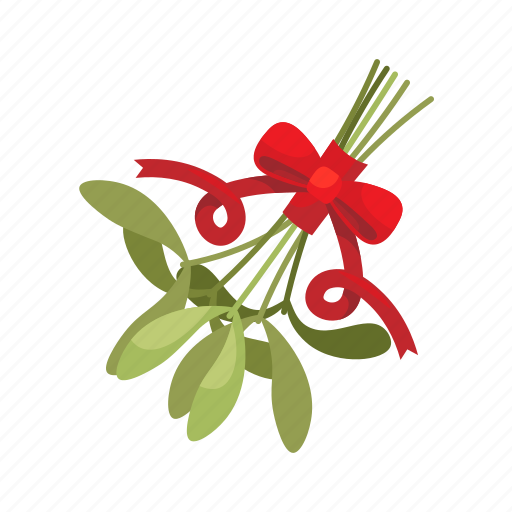 Mistletoe, flat, icon, ribbon, red, foliage, art icon - Download on Iconfinder