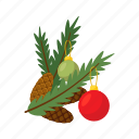 christmas, decorations, flat, icon, douglas, fir, cedar, cones, toys