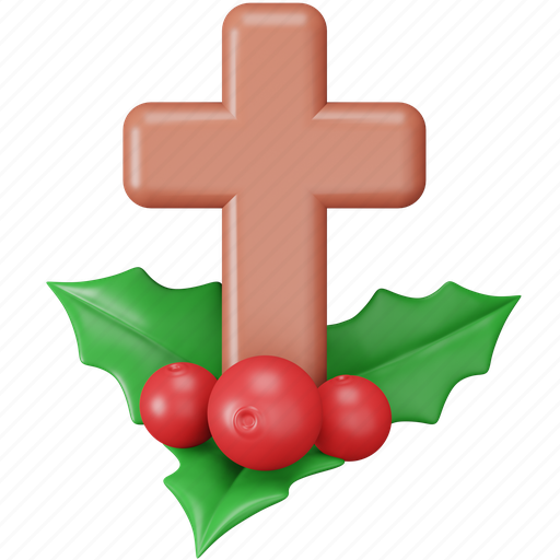 Christmas, cross, celebration, decoration, mistletoe, xmas 3D illustration - Download on Iconfinder