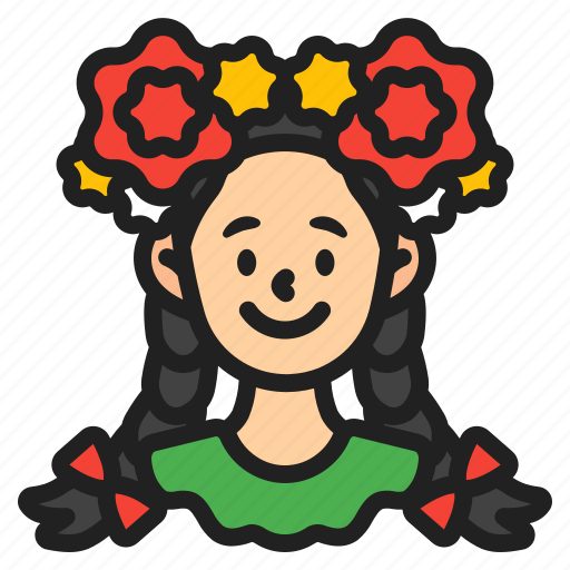 Mexico, cincodemayo, festival, parades, female, hair, dress icon - Download on Iconfinder