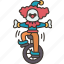 clown, unicycle, comedian, funny, costume 