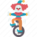 clown, unicycle, comedian, funny, costume