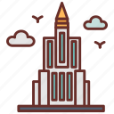 empire, state, skyscraper, tall, minaret, clouds, birds
