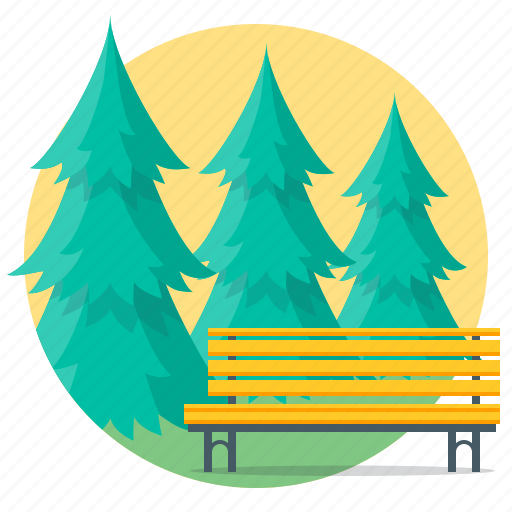 Park, trees, bench, fir-tree, nature, pine icon - Download on Iconfinder