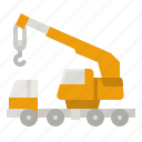 crane, truck, tow, construction, transportation