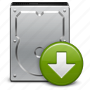 arrow, disk, download, downloads, file, hard drive, storage