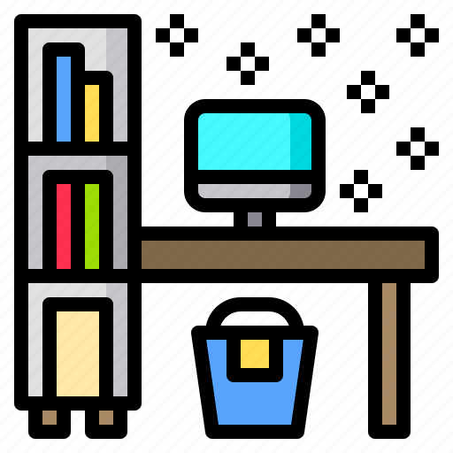 Bookshelf, clean, desk, monitor, table icon - Download on Iconfinder