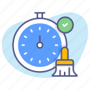 cleaning time, clock, stopwatch, schedule, cleaning, broom