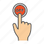 click, finger, off, power, press, switch off, turn off 
