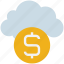 cloud, coin, computing, currency, dollar, fund, money 