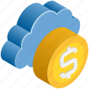 cloud, coin, computing, currency, dollar, fund, money