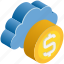 cloud, coin, computing, currency, dollar, fund, money 