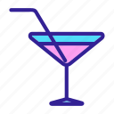 alcohol, cocktail, glass, straw, tropical