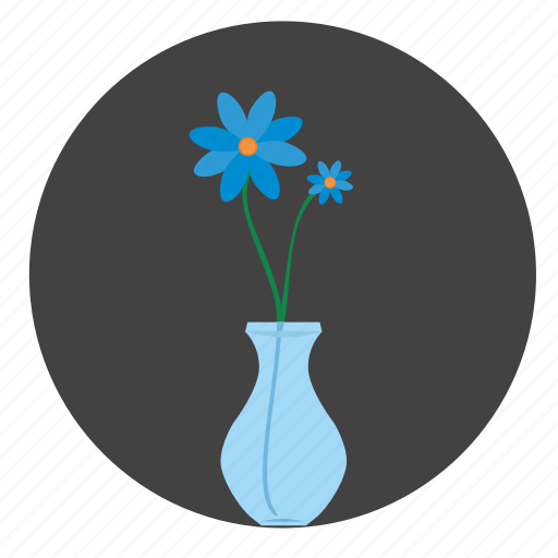Blue, bud, flower, glass, round, vase icon