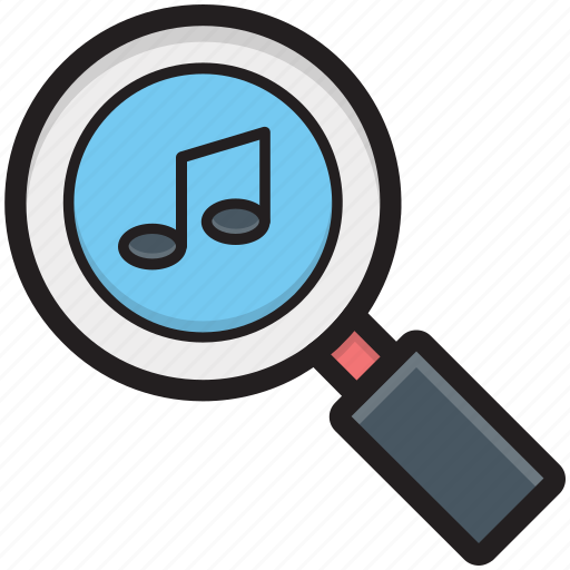 Loupe, magnifier, magnifying lens, music note, music search icon - Download on Iconfinder