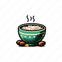rice bowl, hot rice, cooked rice, white rice, asian cuisine, rice and nuts, steamed rice bowl