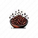 foods, grains, beans, almond bowl, grains in bowl, coffee grains, coffee grains bowl