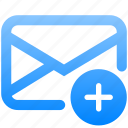 envelope, plus, email, mail, letter, package, send, create, new